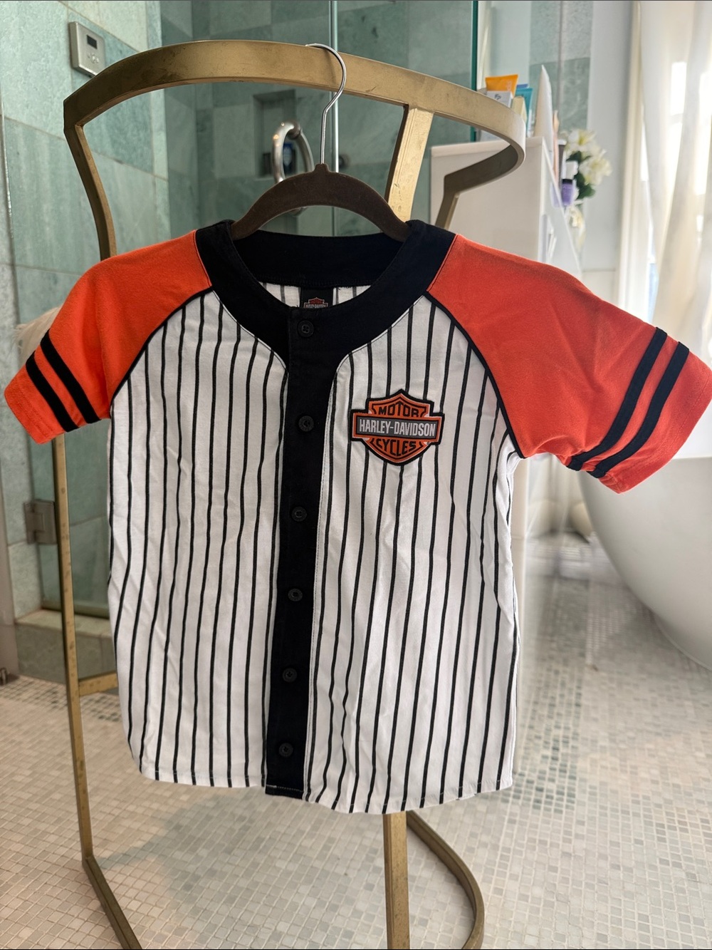 Harley-Davidson Kids Orange, Black & White Pinstripe Button-Front Shirt